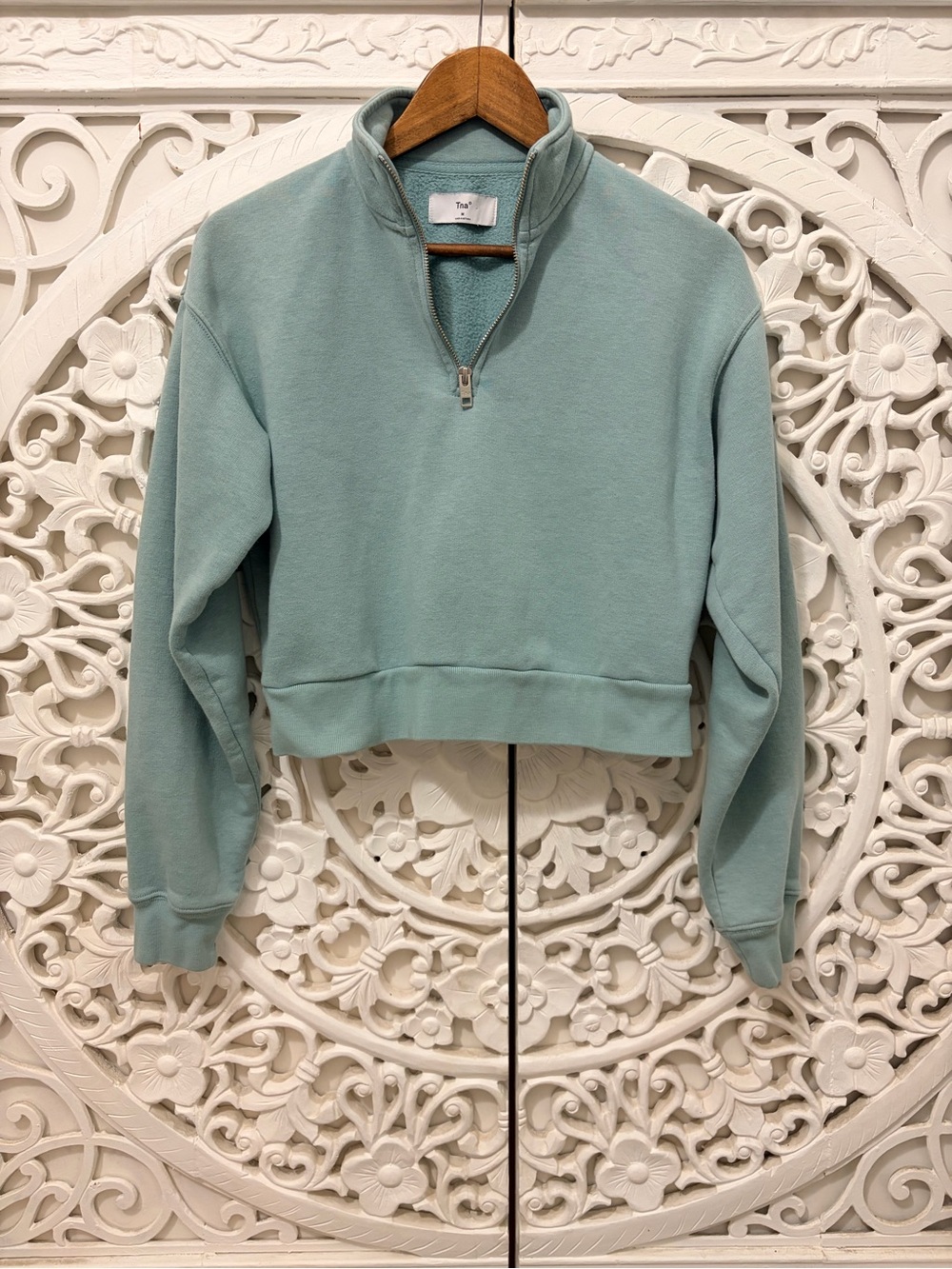 Tna Aritzia Cropped Quarter Zip Fleece Sweatshirt Seafoam Blue M